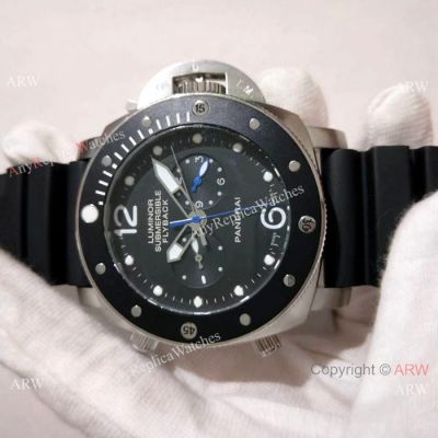 New Copy Panerai Submersible Flyback SS Black Bezel Watch - PAM615